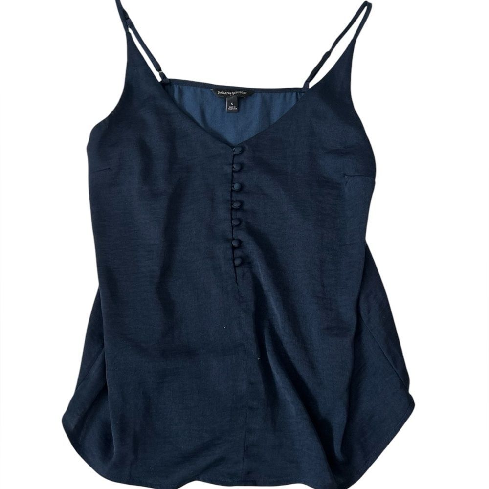 NEW Banana Republic Navy Satin V-Neck Button Down Blouse Top